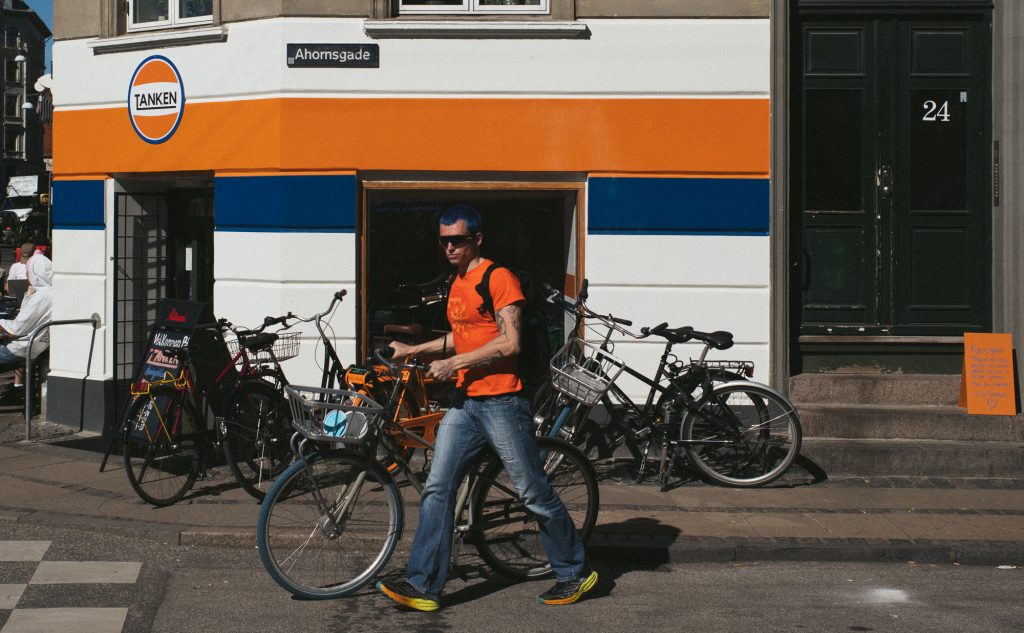 Blue Hair Orange Shirt
